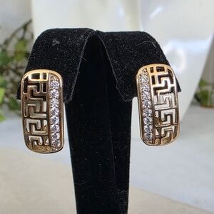 Gold Filled Greek Key Huggie Earrings